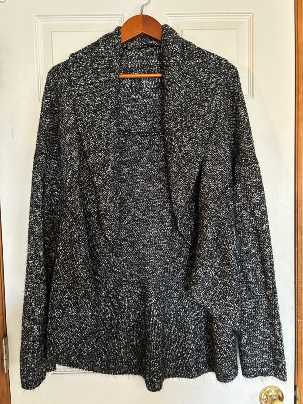 Cozy Open-Front Shawl Collar Sweater Cardigan - Black sparkle silver